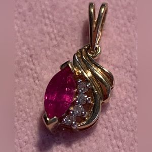 14 Karat Yellow Gold Ruby and Diamond Pendant